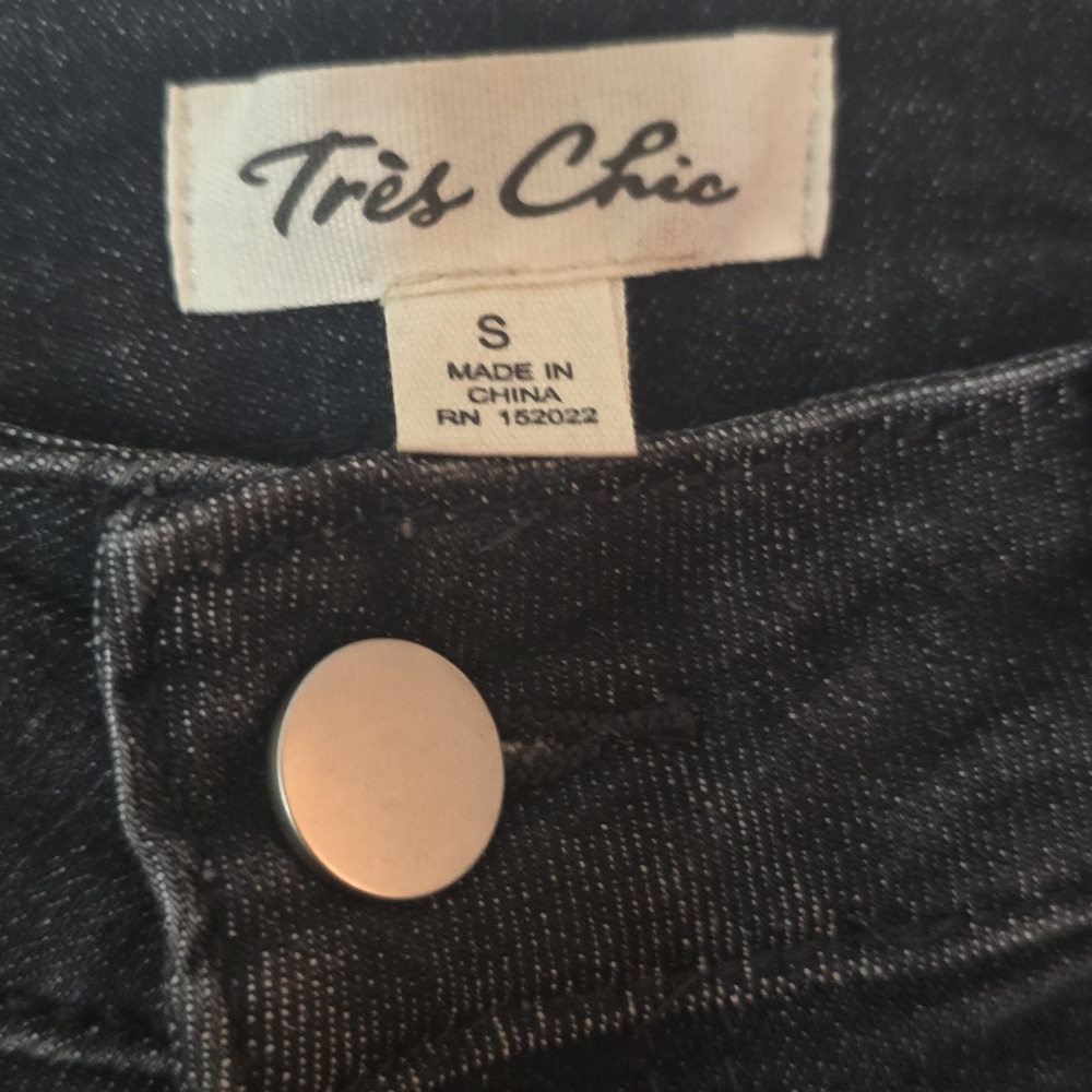 Tres Chic High Rise Button Fly Bootcut Black Classic Casual Jeans New Size Small - Picture 2 of 3